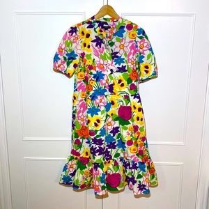 J Crew Puff-sleeve Dress Garden Print Size 8